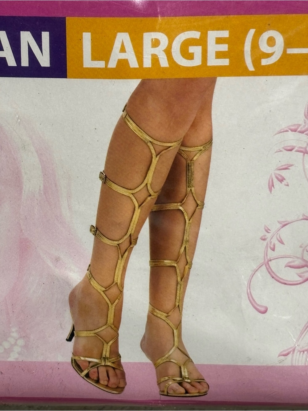 Gold Gladiator Knee-High Sandals - Halloween Goddess Shoes- Sz L